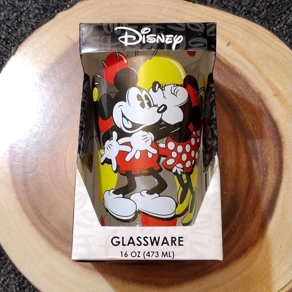 Disney Mickey Minnie Mouse Kiss Print 16oz Pint Glass Tumbler NWT - Picture 14 of 16